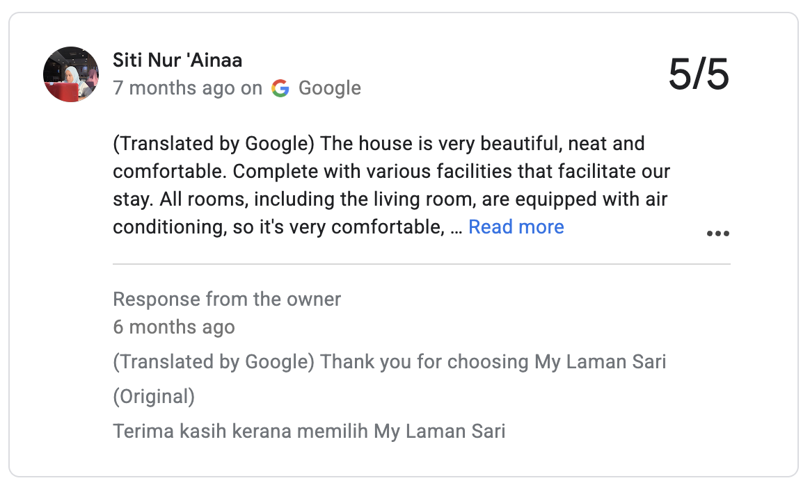 Screenshot review My Laman Sari Homestay 2